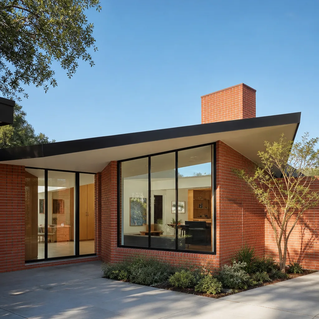 Modern home exterior featuring custom floor-to-ceiling glass windows and doors